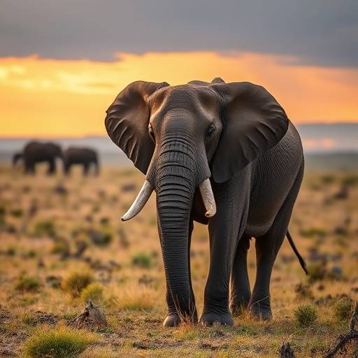 A majestic African elephant walking through the savanna in Queen Elizabeth National Park, Uganda