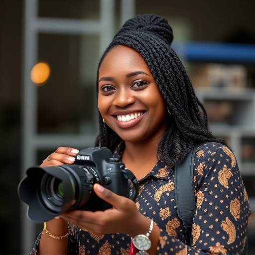 Aisha Nambozo, Marketing Manager, smiling and holding a camera
