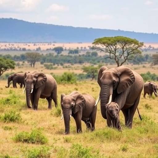Queen Elizabeth National Park savanna with elephants grazing in the distance