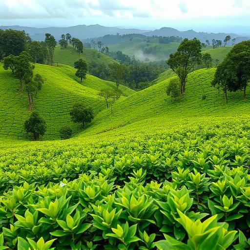 Tea plantations in the western region of Uganda, illustrating the agricultural landscape and the country's tea production